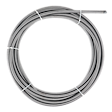 Coiled drain cleaning cable for use with plumbing snake machines, intended for clearing clogs in pipes and drains.
