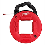Red 50% polyester fish tape with non-conductive tip, featuring a black handle and black tape end with a red stopper.