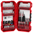 The SHOCKWAVE™ Impact Duty Driver Bit Set - 54PC features various bits and accessories neatly organized in a red, hard plastic case with labeled slots. The set is designed for durability and compatibility with PACKOUT™ organizers.