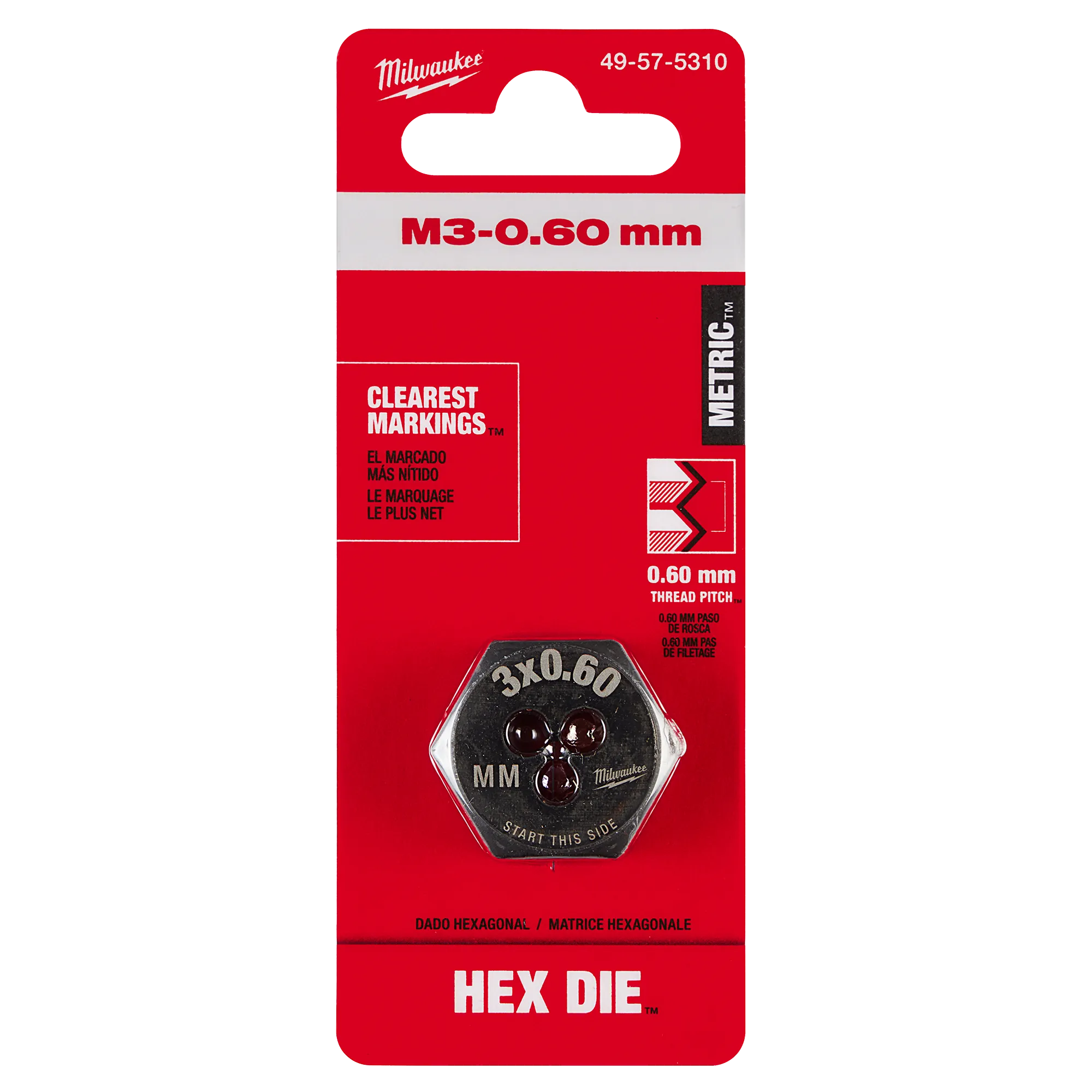 M3-0.60 mm 1-Inch Hex Die in its packaging