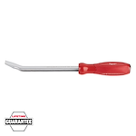 This image shows a Milwaukee screwdriver with a red handle and a flat metal blade. The tool appears new and unused. The bottom-left corner features a "Lifetime Guarantee" badge, indicating the product's durability and warranty promise.