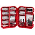 The image shows a red hard case containing the SHOCKWAVE™ Impact Duty Driver Bit Set - 80PC. The set includes various sizes of driver bits organized in slots on both sides of the case, with an array of accessories and tools included.