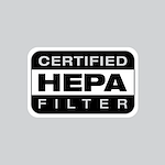 This image shows a black and white label with the text "Certified HEPA Filter." "CERTIFIED" is at the top, "HEPA" is in the middle within a white band, and "FILTER" is at the bottom.