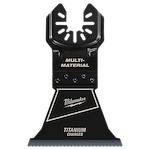 Milwaukee Open-Lok 2-1/2" Titanium Charged Bi-Metal Multi-Material Multi-Tool Blade, featuring a black design with labeled segments.