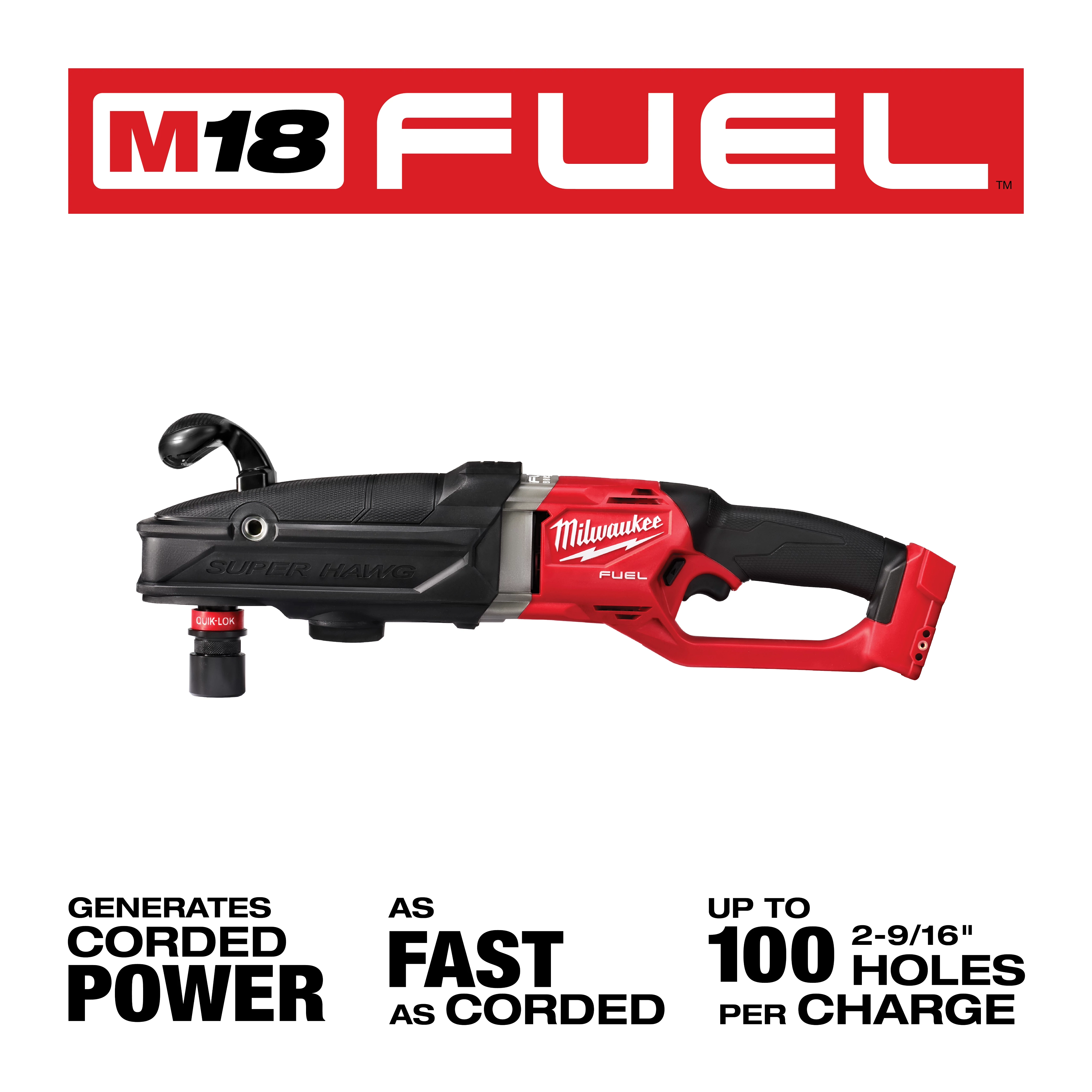 M18 FUEL™ SUPER HAWG™ Right Angle Drill w/ QUIK-LOK™