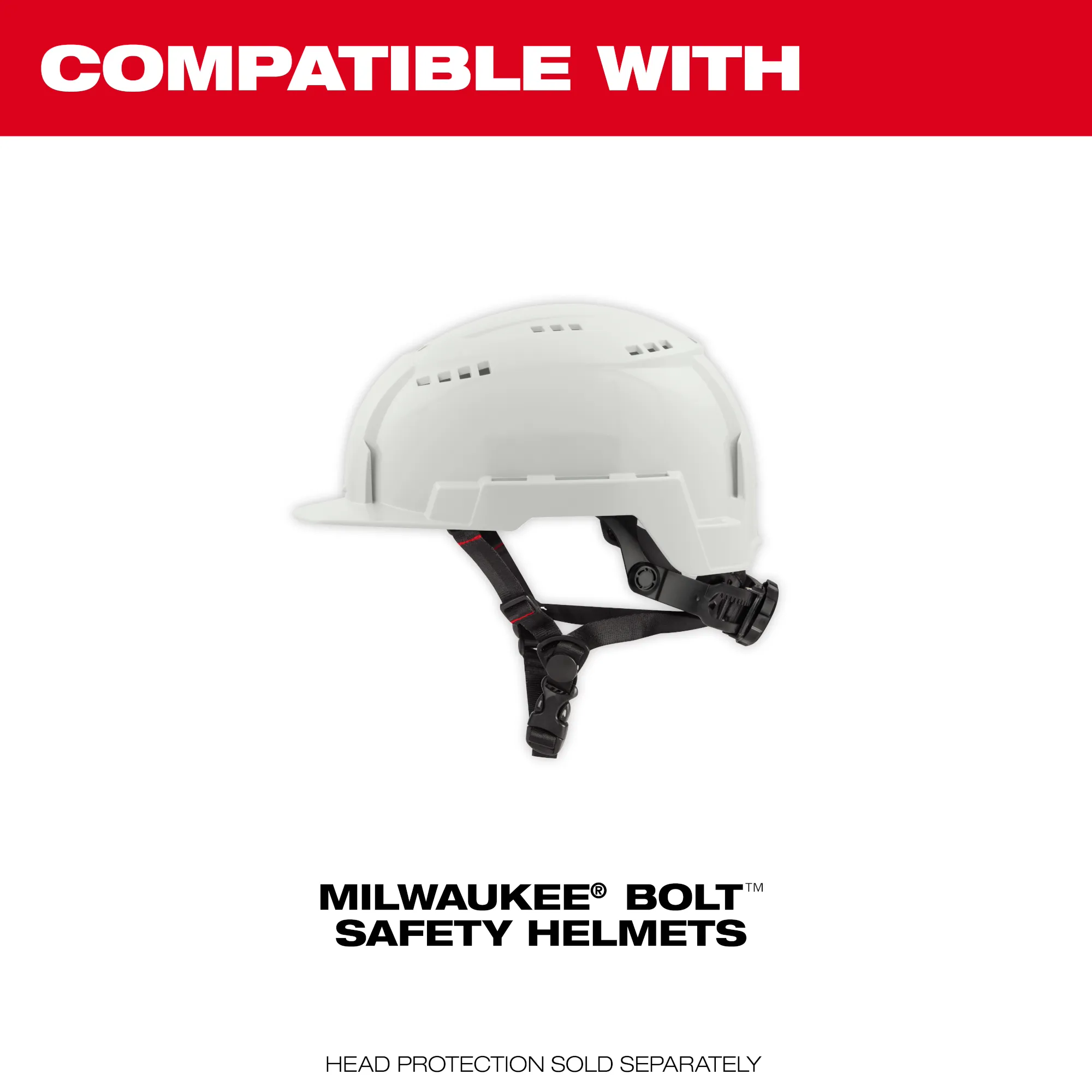 Image of the Milwaukee BOLT Safety Helmet & Hard Hat with the text "compatible with"