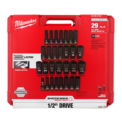 29PCSHOCKWAVE Impact Duty™ 1/2" Drive SAE & Metric Deep 6 Point Socket Set